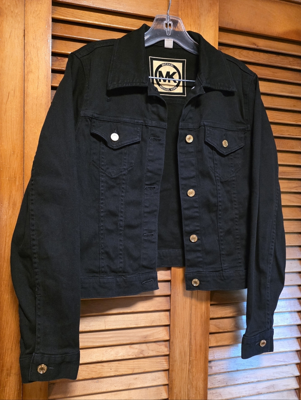Michael Kors Women's Black Denim Jean Jacket With Gold Logo Buttons Size M - Picture 4 of 15